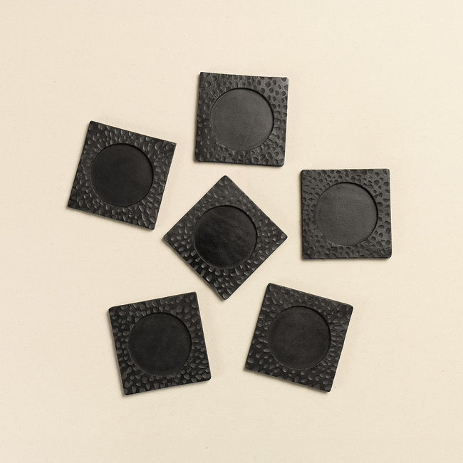 Hammered Leather Coasters - Set of 6