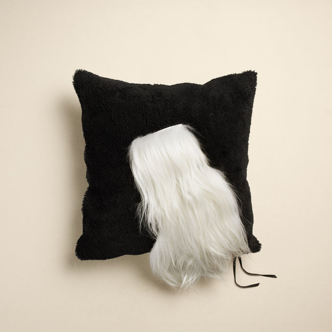 Shearling & Goat Hair Pillow, Black