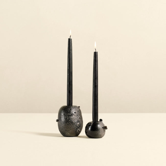 Carbonized Fired Glass Candle Holders