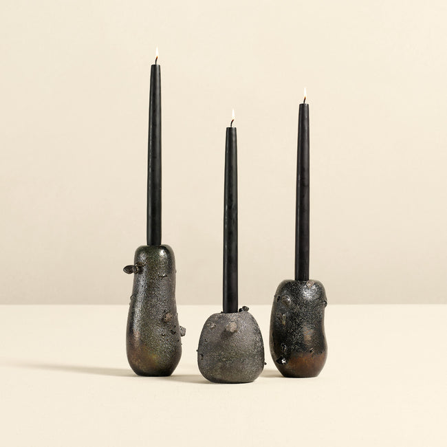 Carbonized Fired Glass Candle Holders
